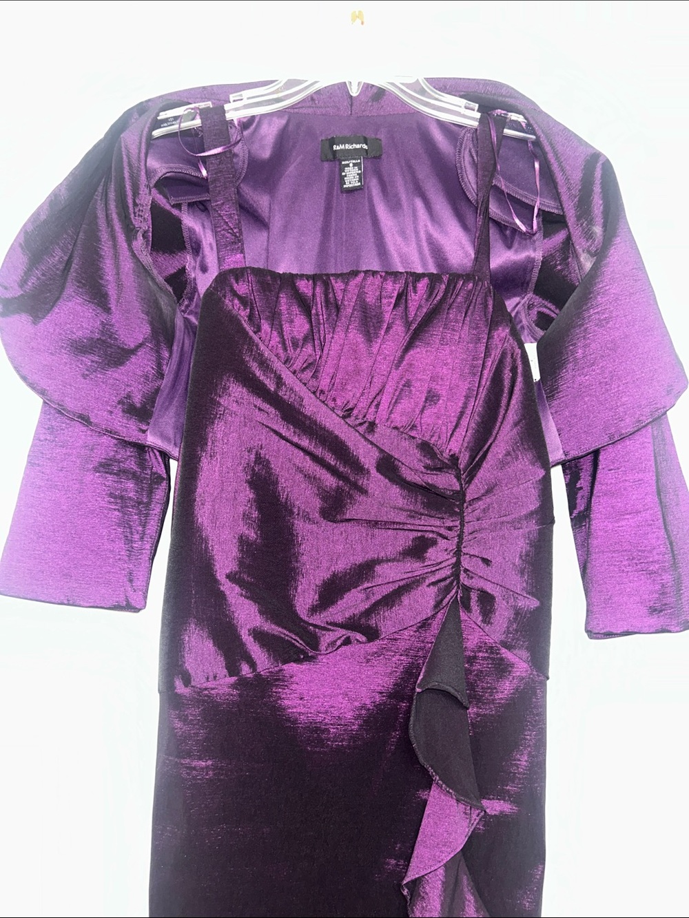 R & M Richards Purple Satin Ruffle Sheath Dress with Bolero - Picture 10 of 13